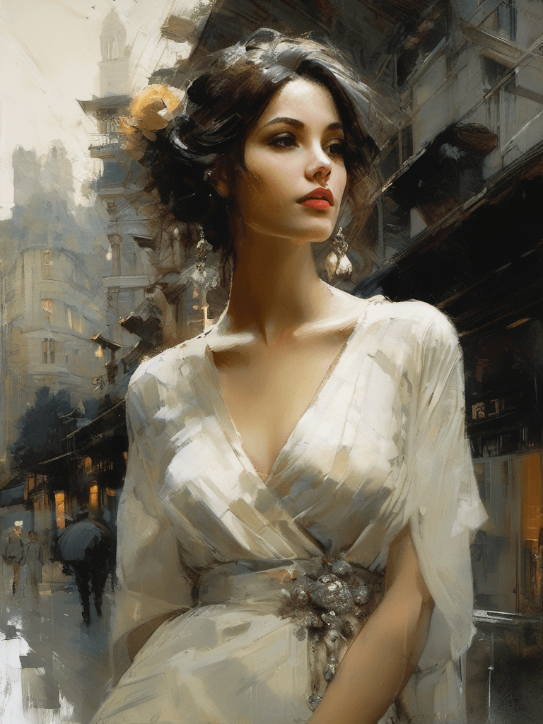 AI generated: a young lady, romanticism, serene beauty, elegant, confident, digital painting, expressionism, intri...