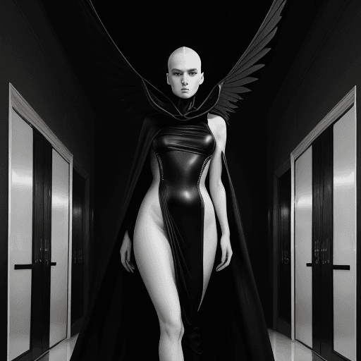 AI generated: a black and white photo of a woman in a dress, rick owens, dramatic magic, photo, 4k, ultra real, pe...
