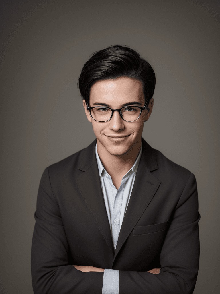 AI generated: Craft a photorealistic portrait of a young adult male exuding charisma and confidence. He should hav...
