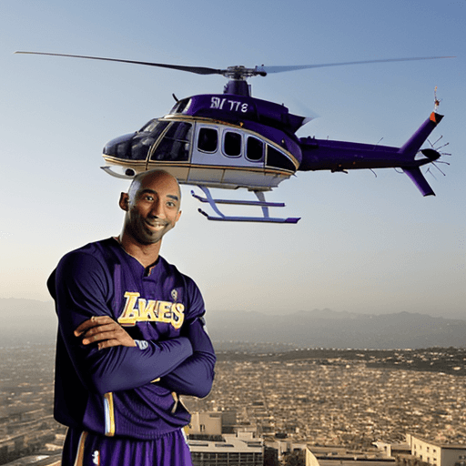 AI generated: Image of kobe bryant with a helicopter in the background 