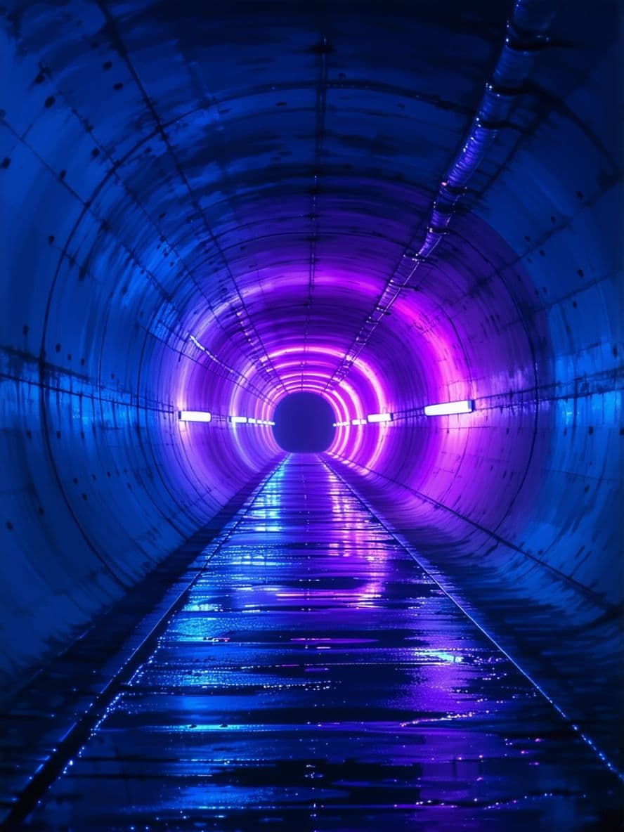 AI generated: fluchtpunkt perspective, tunnel, lights, neon, pattern, liquid, background, fluid, flow, abstract, 