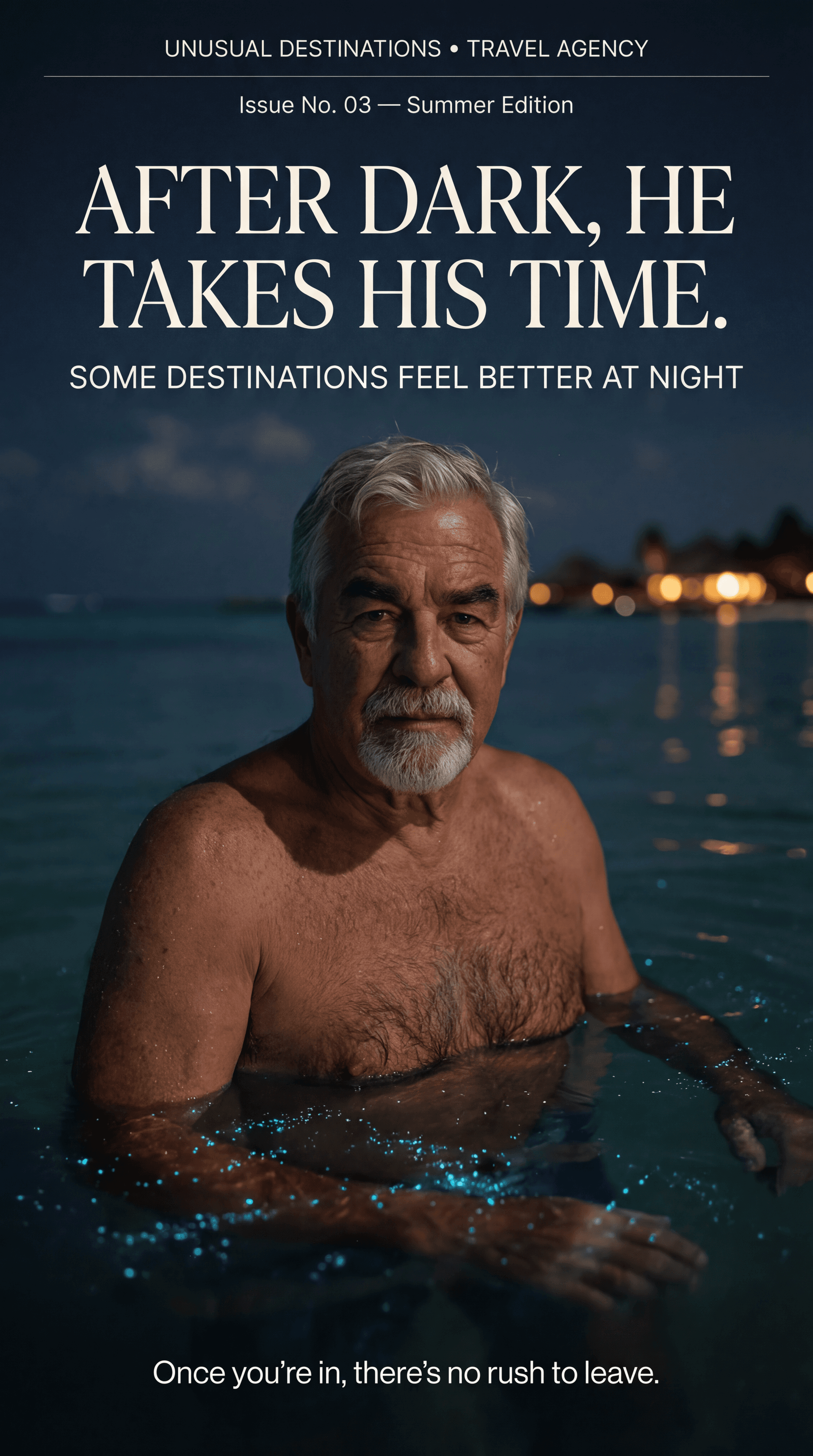 AI generated: ULTRA-REALISTIC PREMIUM TRAVEL AGENCY MAGAZINE COVER (vertical poster, 9:16).
High-end editorial nig...