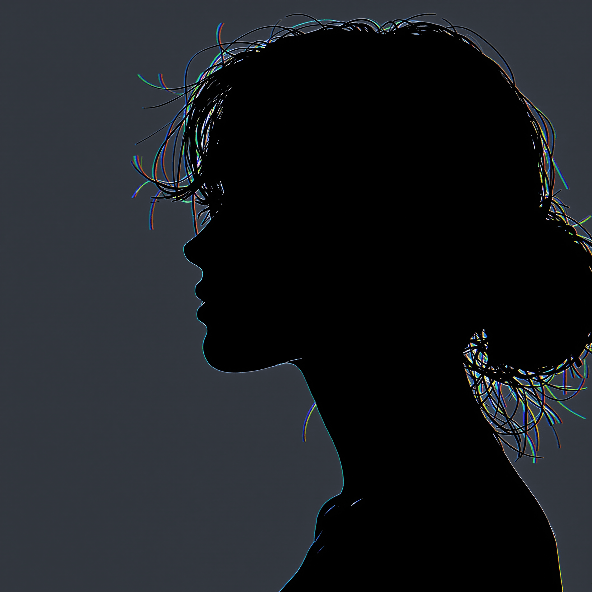 AI generated: high resolution photography, stark portrait that harnesses the visual power of contrast, profile sil...