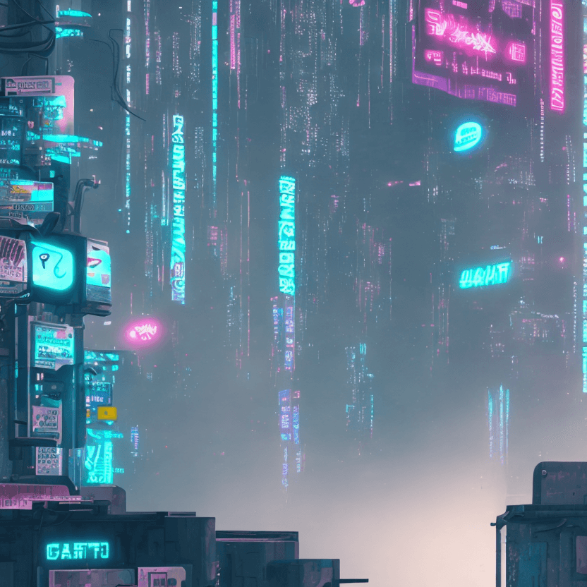AI generated: close up cyberpunk at atm light fog, 8k