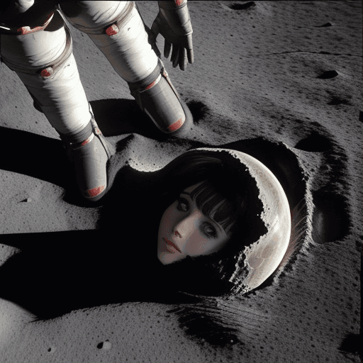 AI generated: une femme sort d'un cratère sur la lune avec la terre en fond 
