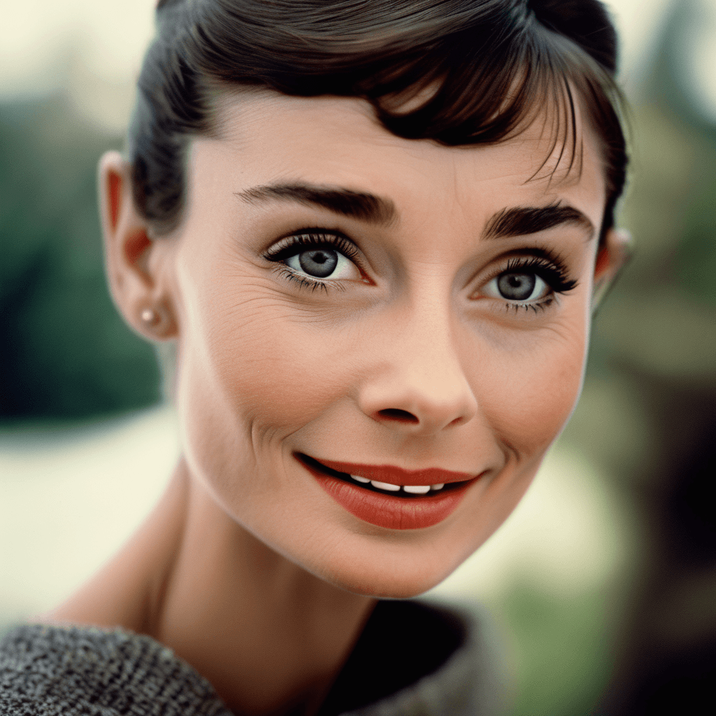 AI generated: EXTREMELY DETAILED medium closeup environmental portrait photo, emotional, joyful, surreal AUDREY HE...