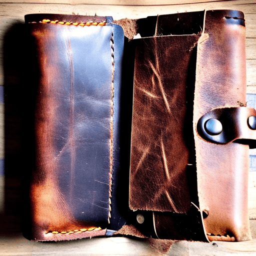 AI generated: An abandoned leather wallet,  opened, showing its empty inside pockets. Style: goth