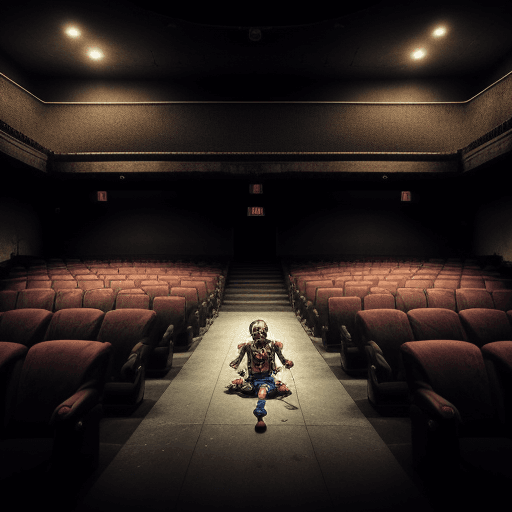 AI generated: dead clown in empty theatre is lying dungeon synth