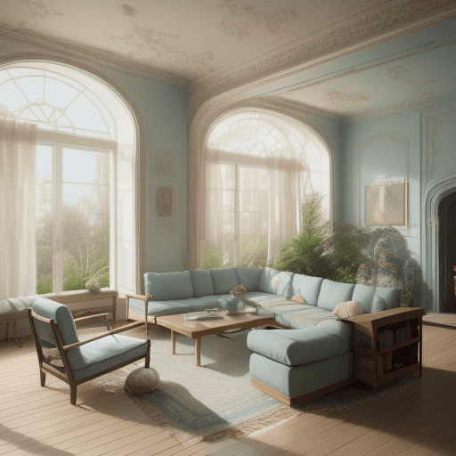 AI generated: High resolution photography interior design, dreamy sunken living room conversation pit, wooden floo...