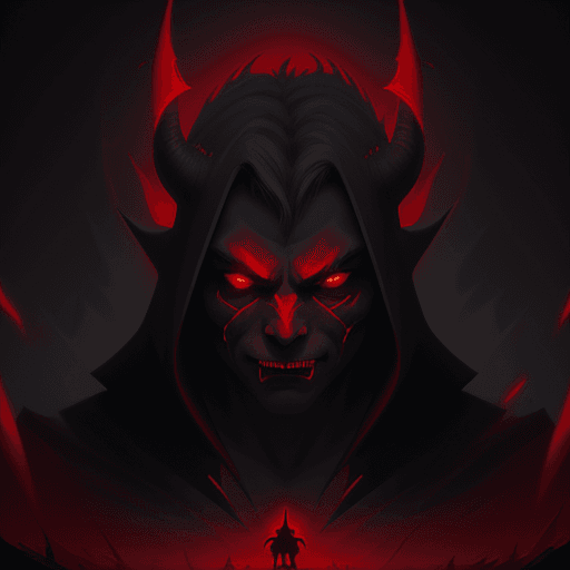 AI generated: illustration of an evil demon with red eyes, in the style of jessica rossier, strong use of negative...