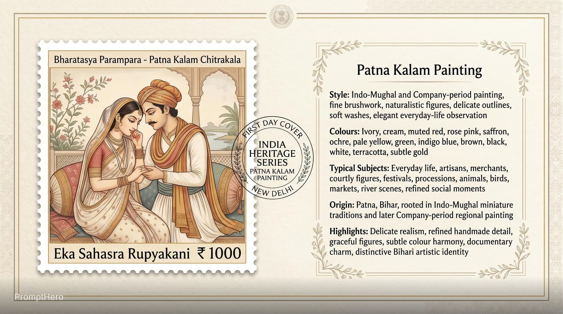 AI generated: Create a 16:9, 4K premium commemorative First Day Cover envelope inspired by India Post heritage des...