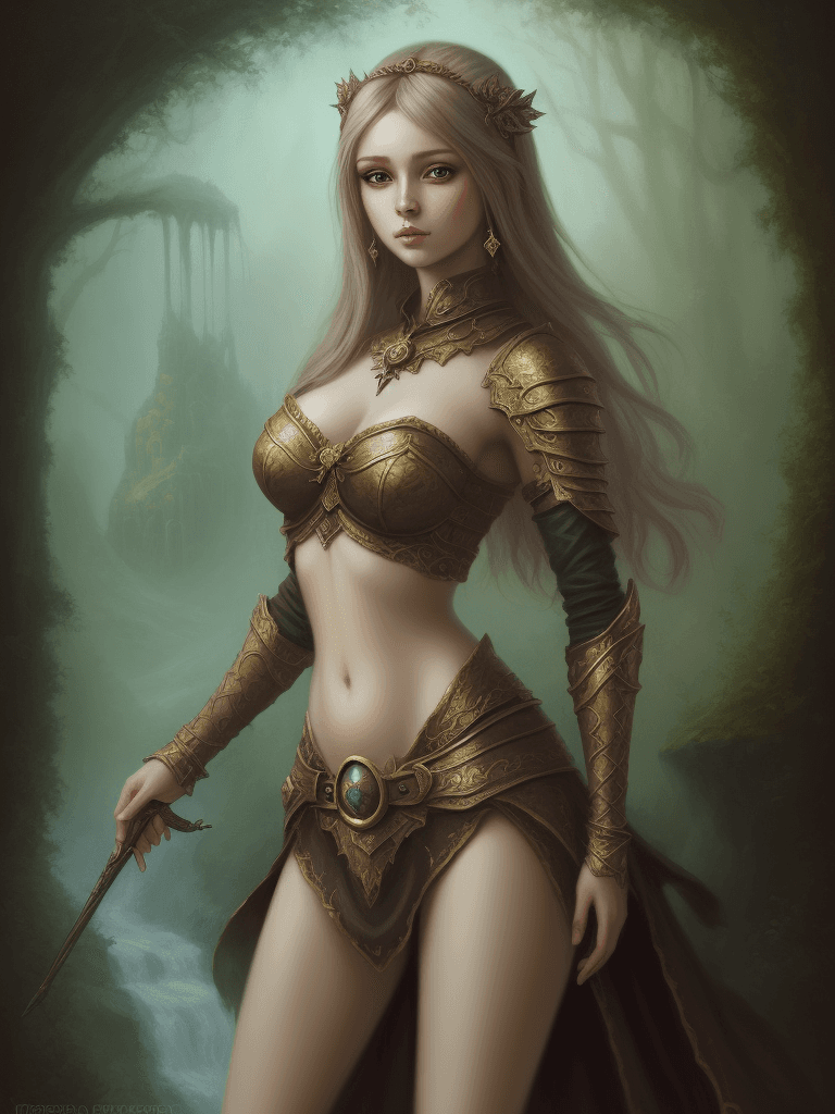 AI generated: A beautiful girl in an extreme fantasy world. Oil painting image