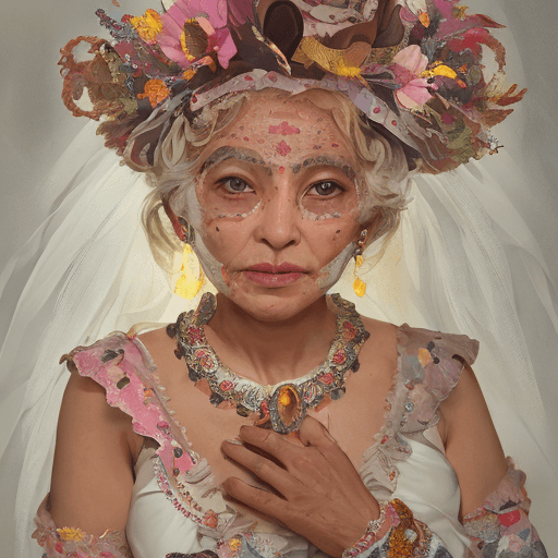 AI generated: Imagine Mama Lupita, an elderly woman dressed in traditional Mexican attire for the Day of the Dead....
