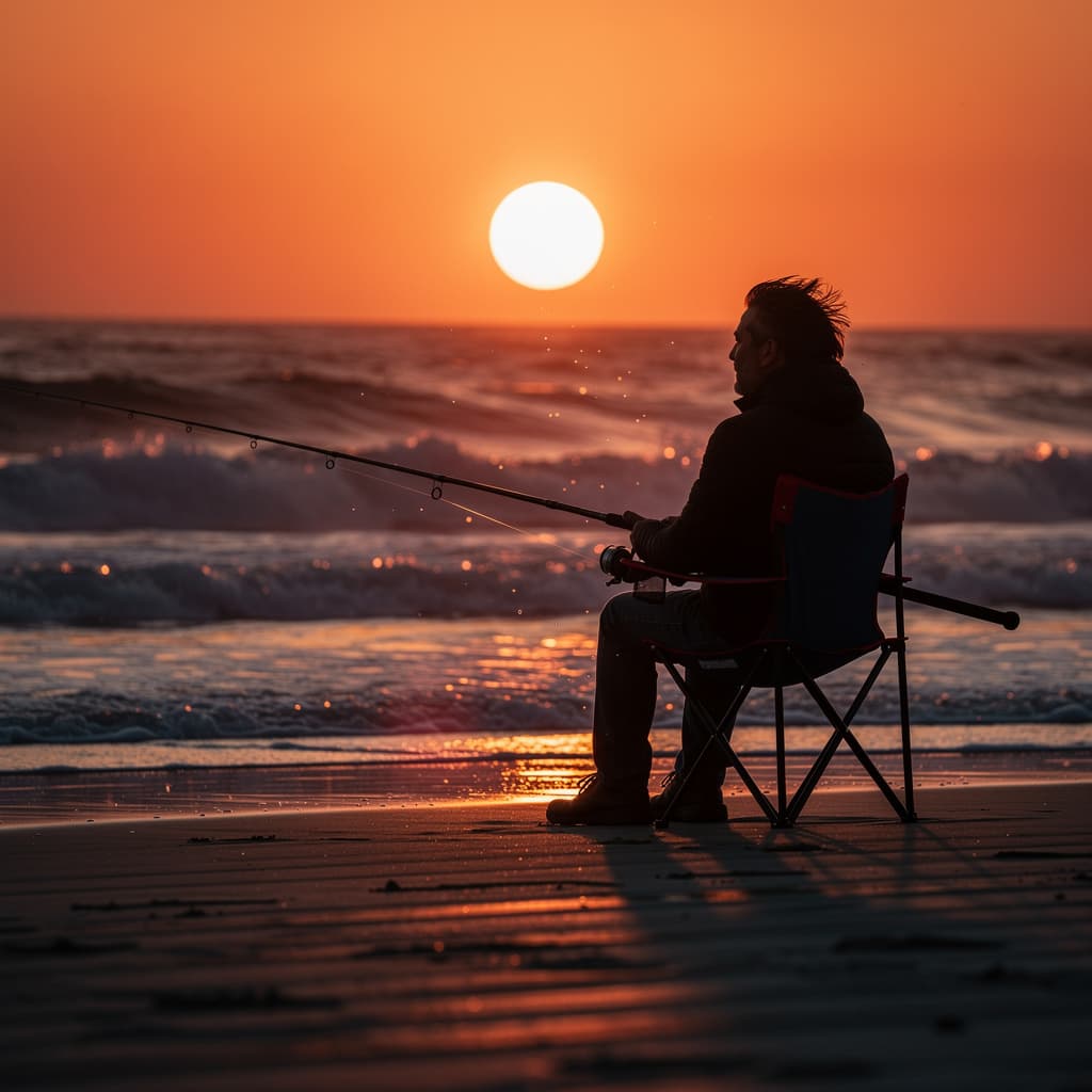 AI generated: cinematic seascape, cold color grading, long-lens compression, straight horizon, large sun near uppe...