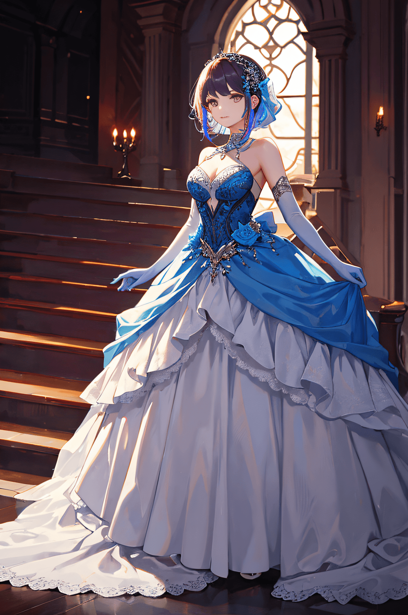 AI generated: (masterpiece), (best quality), cinematic lighting, 1girl, full body, colorful (ballgown) without bla...