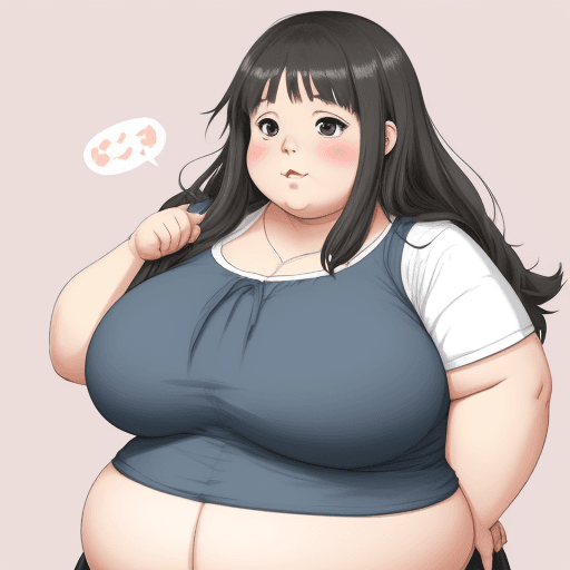AI generated: Anime girl with fat body, huge belly, fatter face and triple chin