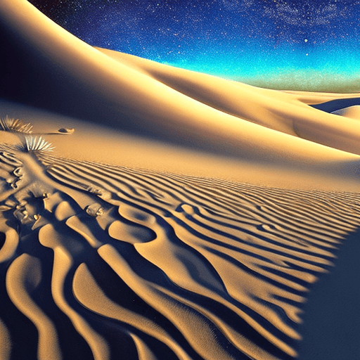 AI generated: illustration of a strange mysterious desolate desert with light blue sand , painting like ,light wha...