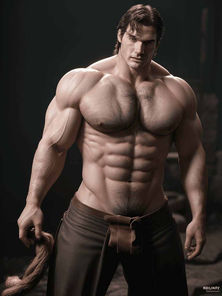 AI generated: Henry Cavill ((full nude frontal body)), big muscles and big boner, in his thirties, fully unclothed...