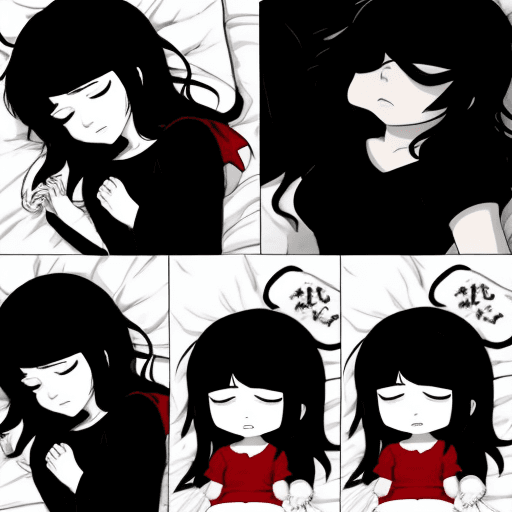 AI generated: a sleeping anime character with an expression of love, in the style of marjane satrapi, black and wh...