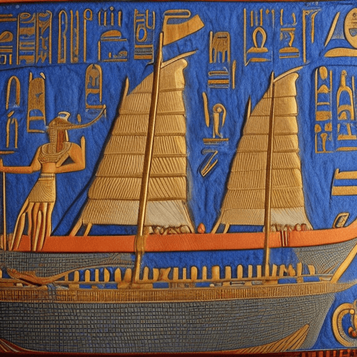 AI generated: An Ancient Egyptian-themed ship sails down the river. On board is a director, indicating the directi...