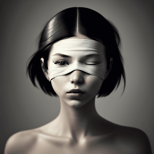 AI generated: a fine art cinematic photography portrait of a women, blindfolded with a brushstroke, face straight ...