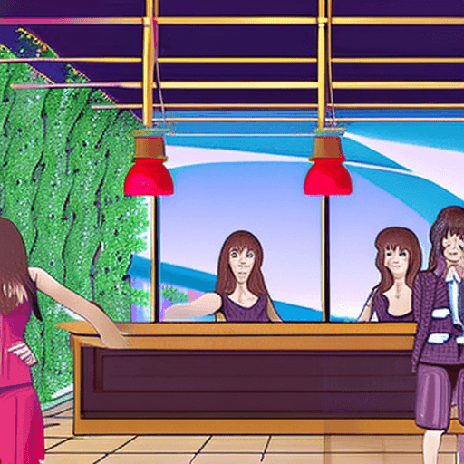 AI generated: a bar under the sea, happy anime women drinking champagnee, cozy atmosphere; 8k, intricate detail, p...