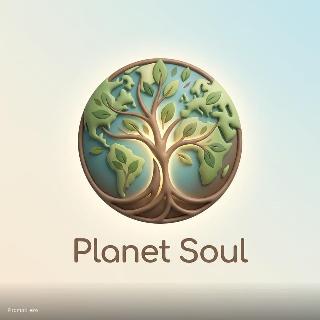 AI generated: An icon design, 3D nature-based logo for “Planet Soul”, featuring a stylized tree merged with a subt...