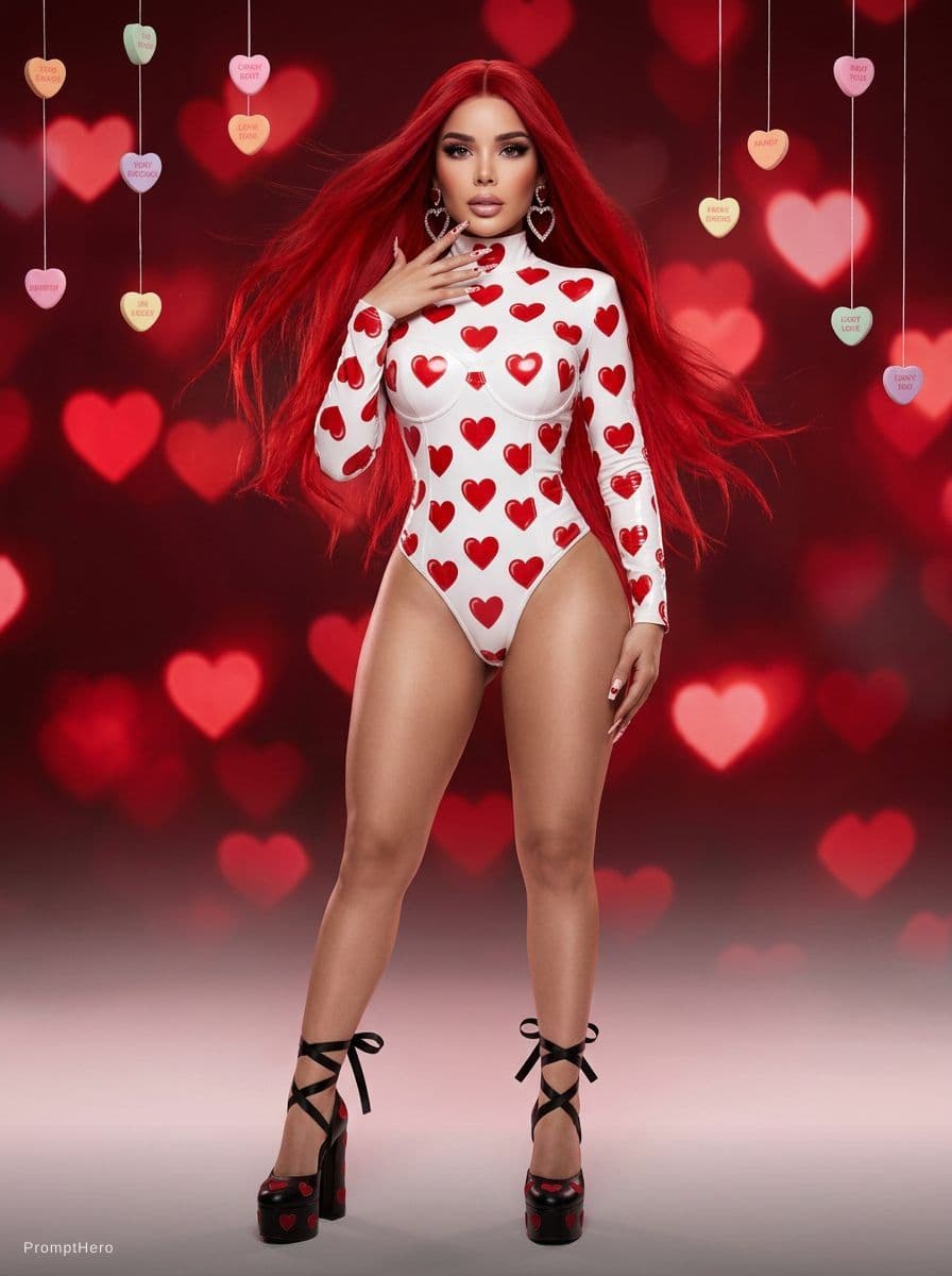 AI generated: surreal Valentine editorial portrait, half-body, woman inspired by [the subject of the photo – use t...