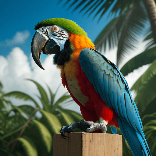 AI generated: macaw in the carribean, natural light, post processing, color grading, wildlife photography, hd, pho...