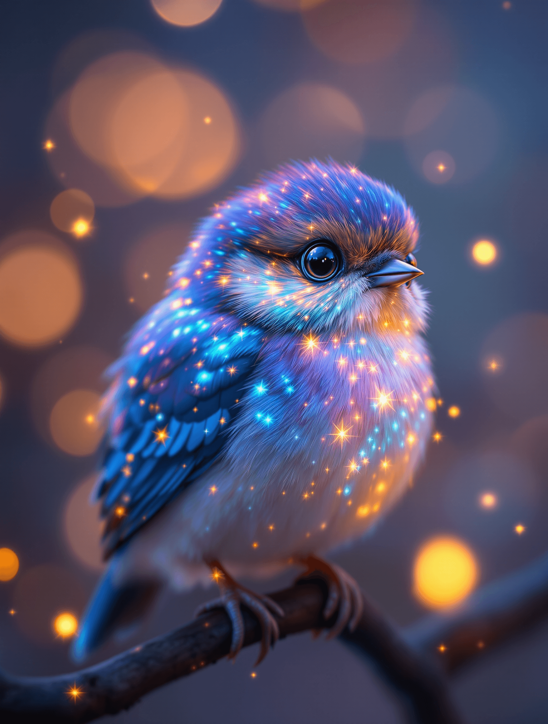 AI generated: A hyper-detailed, ultra-high-resolution portrait of an adorable small bird perched on a branch, illu...