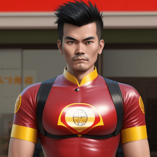 AI generated: Generate a super delivery man from china to Thailand. On his chest needs to be written Roma Roma Glo...