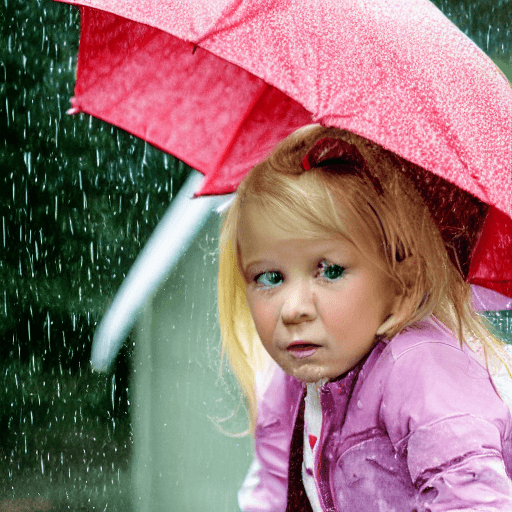 AI generated: a image of a little blonde girl that is outside and it is raining
