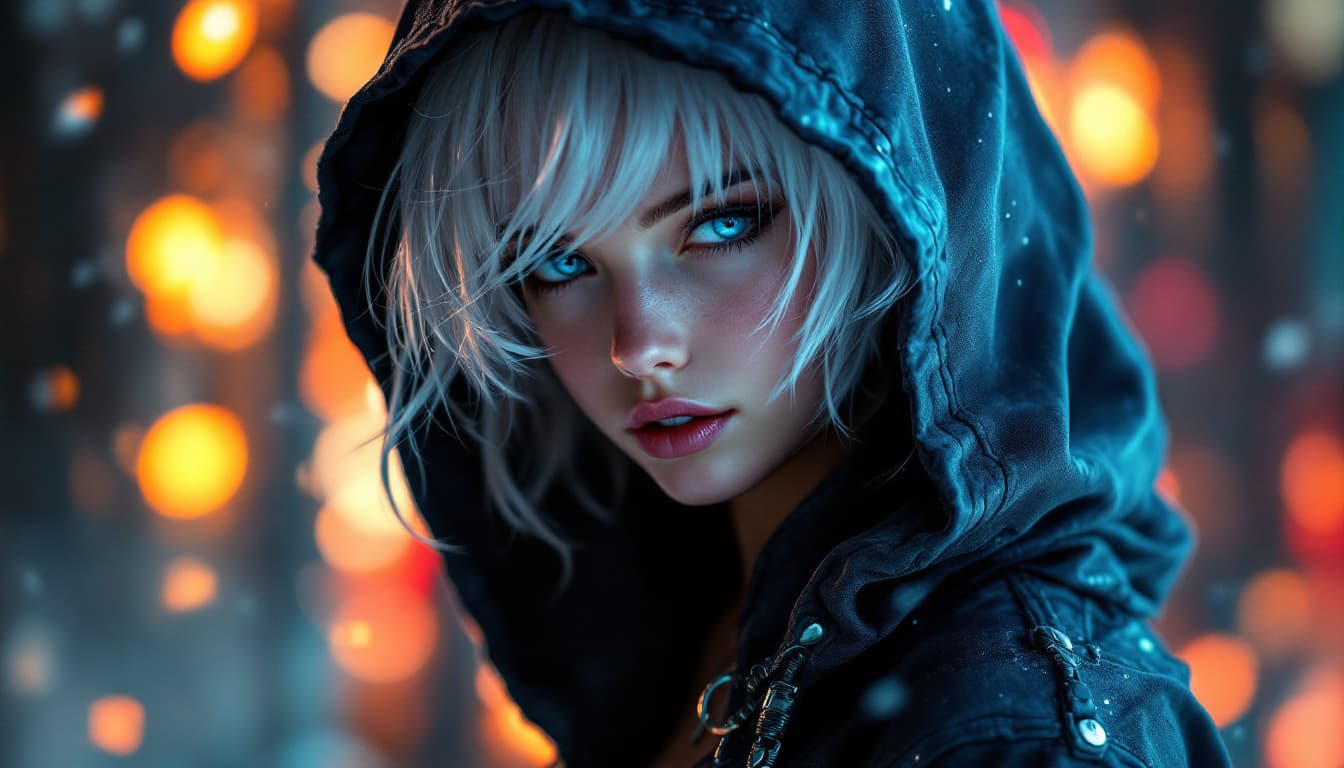 AI generated: Masterpiece, best quality, ultra detailed illustration, a girl with short white hair, with bright bl...