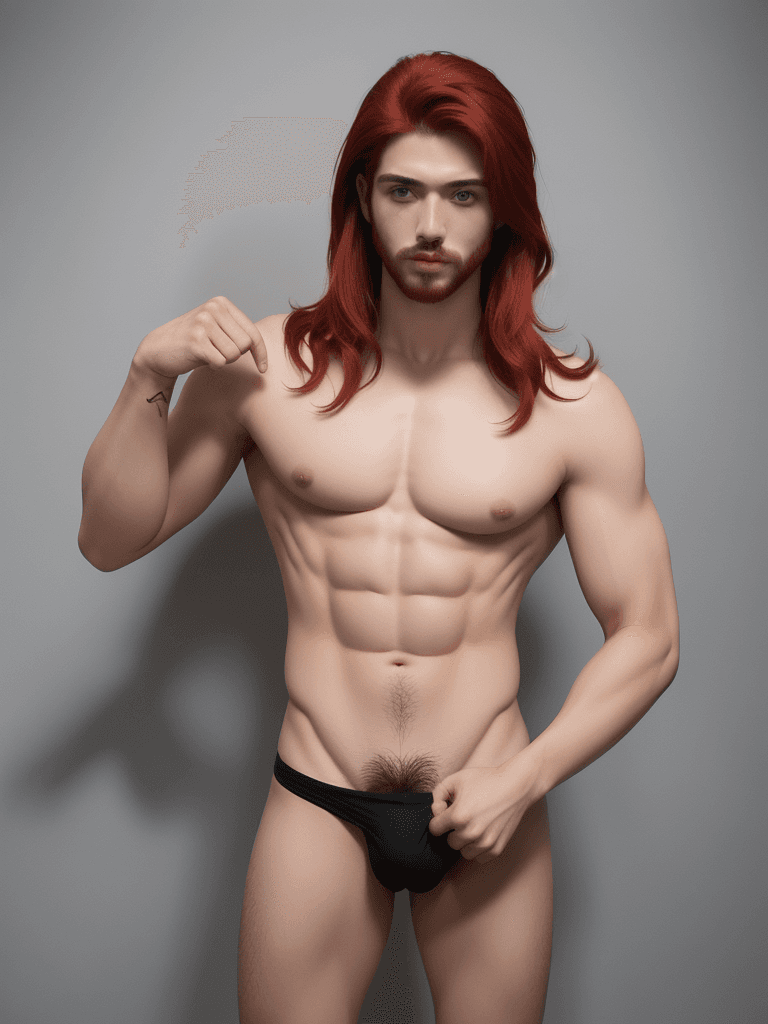 AI generated: (hombre pelirrojo) musculoso, en sus veintes, completamente sin ropa, foto de cuerpo entero que deja...