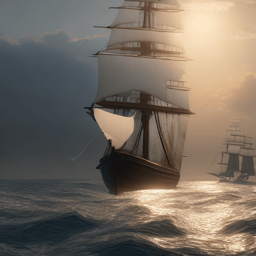 AI generated: Photo of a ultra realistic sailing ship, dramatic light, pale sunrise, cinematic lighting, battered,...