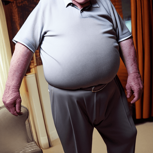 AI generated: Elderly man, big ass, dress pants, thick legs, chubby, feeling his own ass, no body deformities, NSF...