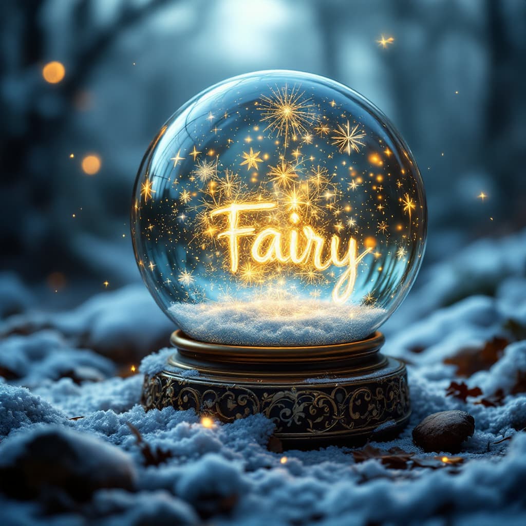 AI generated: a magic ball, it contains a whole world of New Year's magic written "Fairy" written accurately.