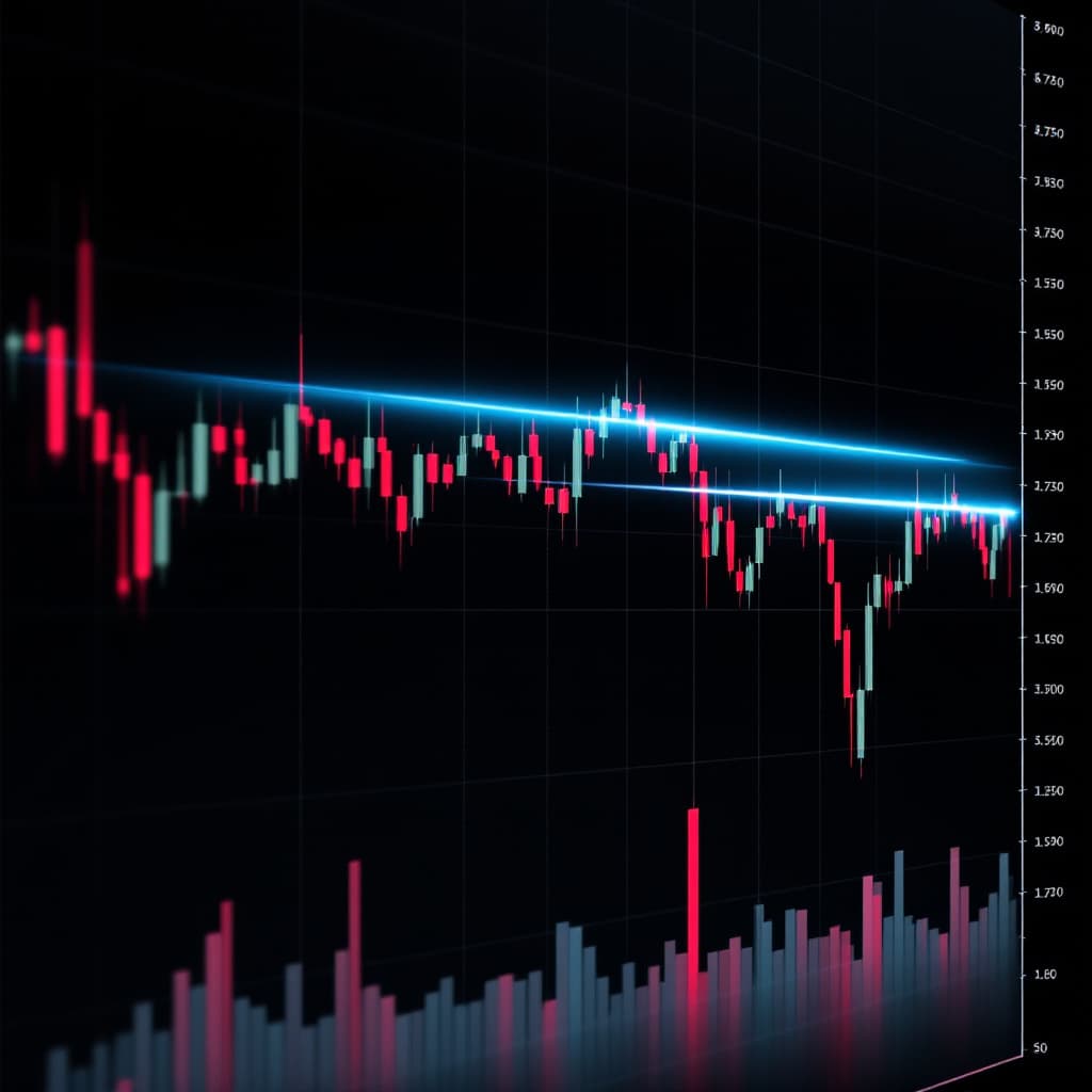 AI generated: "A highly detailed Forex chart showing a clear downtrend moving towards a strong horizontal support ...