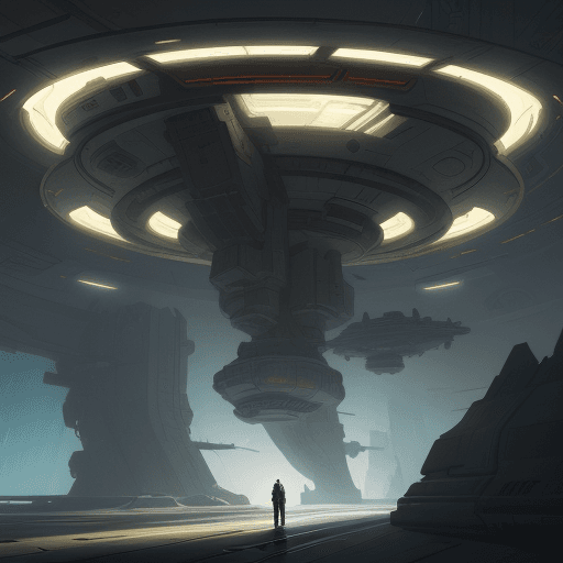 AI generated: A Painted cover illustration for a sci-fi novel of a rotating wheel space station, use dynamic persp...