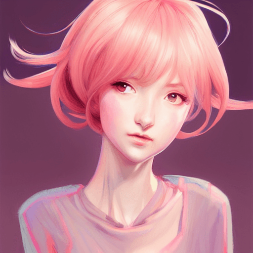 AI generated: longshot, 3 / 4 view of a cute woman, wings, confident pose, pixie, genshin impact, salmon pink flow...