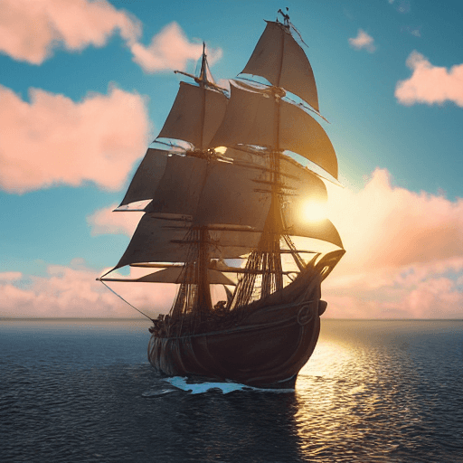 AI generated: photo of a ultra realistic sailing ship, dramatic light, pale sunrise, cinematic lighting, battered,...