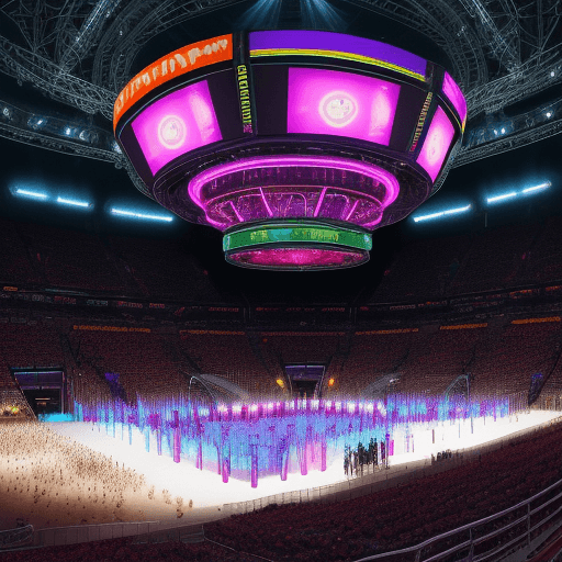AI generated: Generate a vibrant image of a Futuristic Arena, where humans and machines collide in a gladiatorial ...