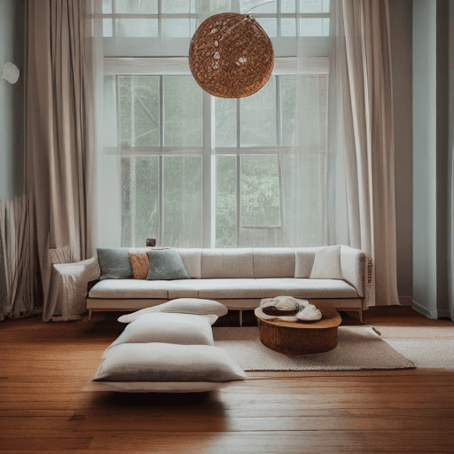 AI generated: High resolution photography interior design, dreamy sunken living room conversation pit, wooden floo...