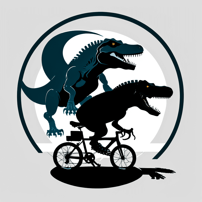 AI generated: Logo of the bike club “Trex”, the picture should show a Trex on a bike in a circle, minimalistic.
