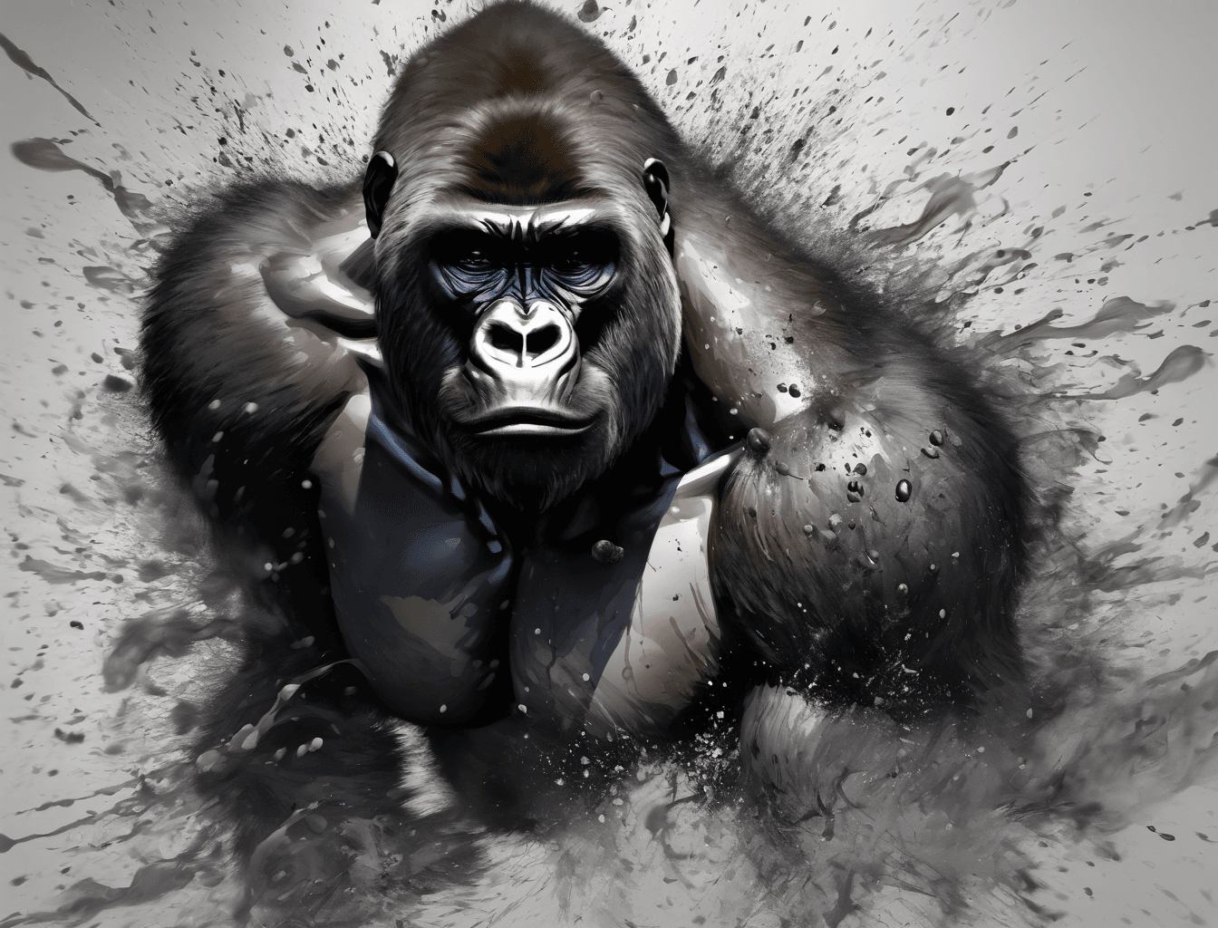 AI generated: (masterpiece, best quality, ink), 
gorilla, ink, paint and ink drops, muscles, zeal, wind, particle...