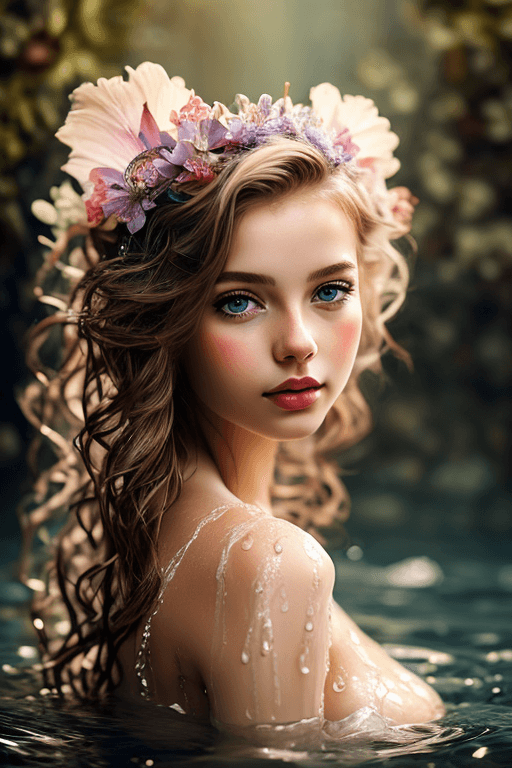AI generated: mj, a (close up:1.1) portrait of a gorgeous wet mermaid posing in water, fantasy, digital art, elega...