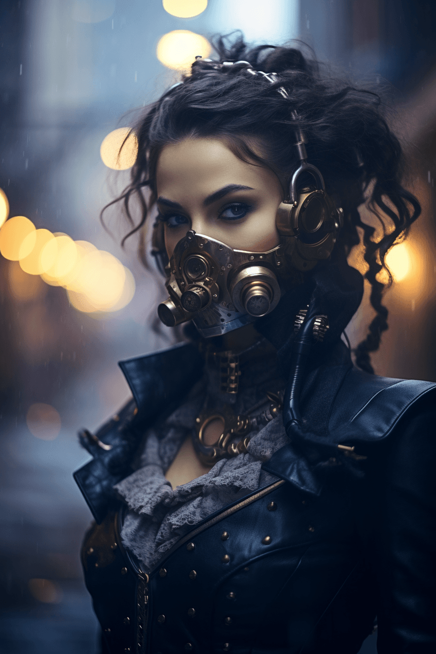 AI generated: steampunk beauty, in the style of dystopian art, fantastical street, nikon d850, uhd image, distinct...