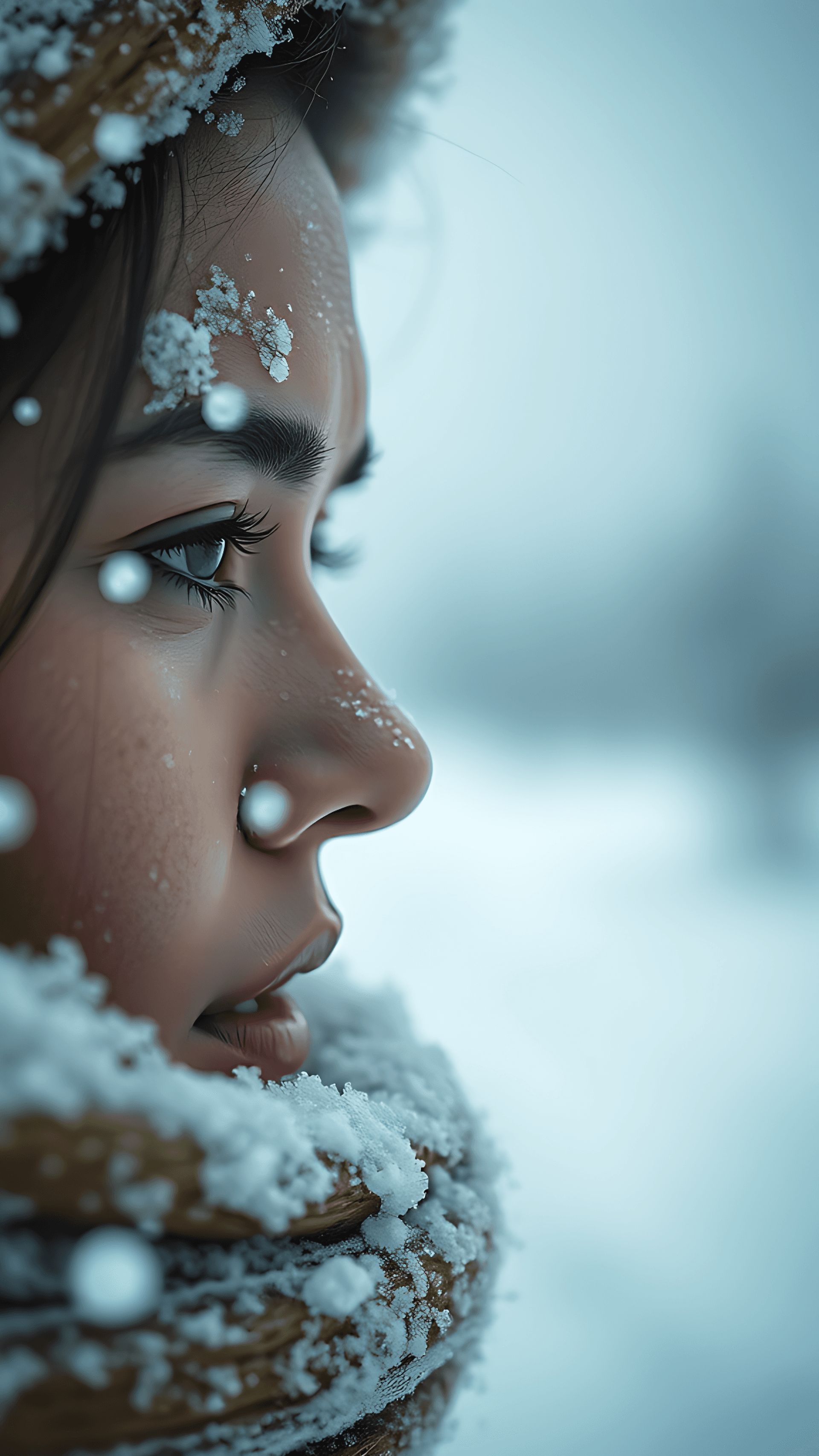 AI generated: close-up photo, in the style of xiaofei yue, snow scenes, steve hanks, white and silver, normcore, c...