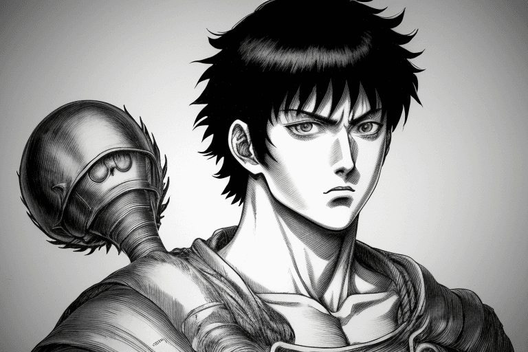 AI generated: monochrome, a man with bored and tired eyes, black hair, Without T-Shirt, manga, ((without helmet)),...