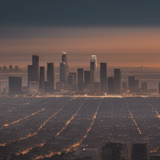 AI generated: Hyper realistic view of Los Angeles city skyline